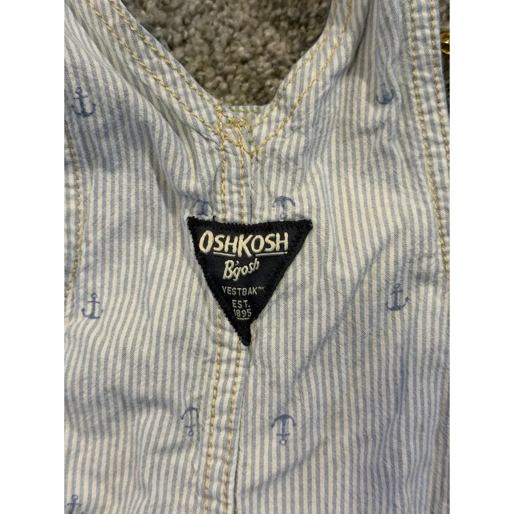 OshKosh Overalls Kids 3T Blue Seersucker Anchor Shortalls Nautical Cotton Bib
